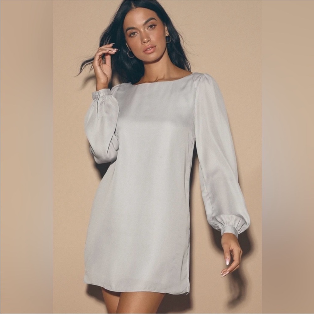 Lulus sz M Status Update gray Long Sleeve Dress mini winter semi formal neutral